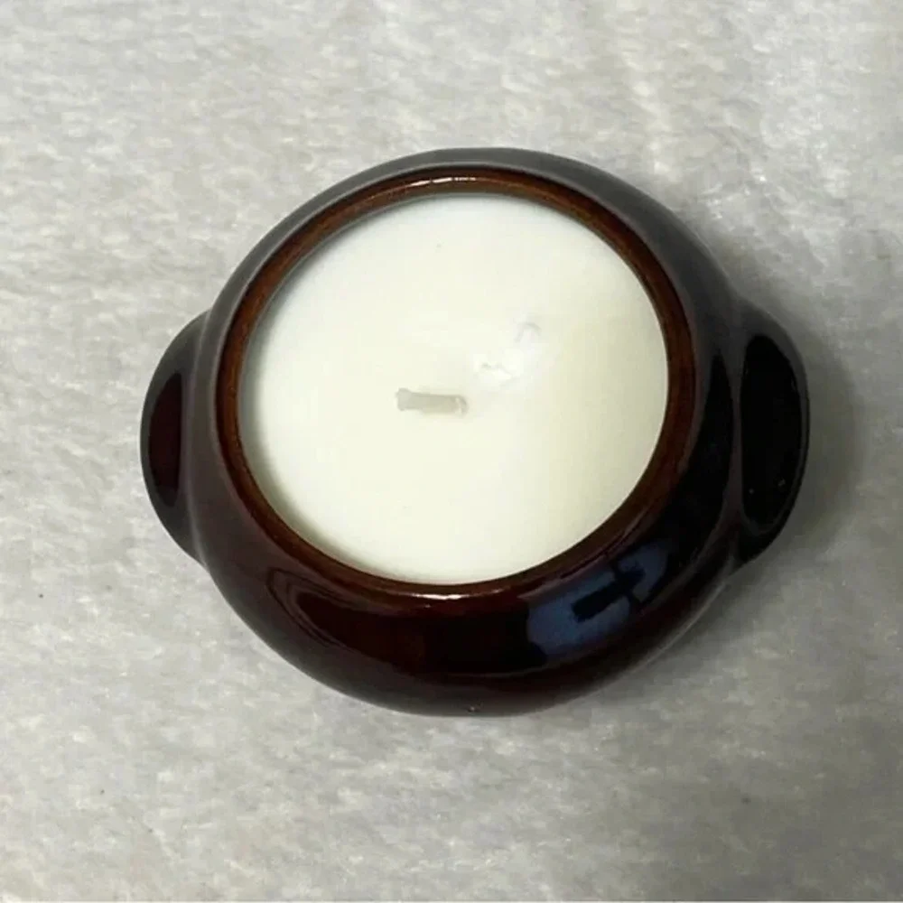 Handmade Brown Ceramic Bean Pot Honey Scented Candle Unique Upcycled Decor E26